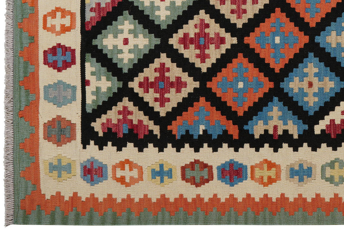 HANDWEBTEPPICH Kelim Gashgai Schwarz 194/157 cm Schurwolle - Schwarz, Textil (157/194cm) - Looma