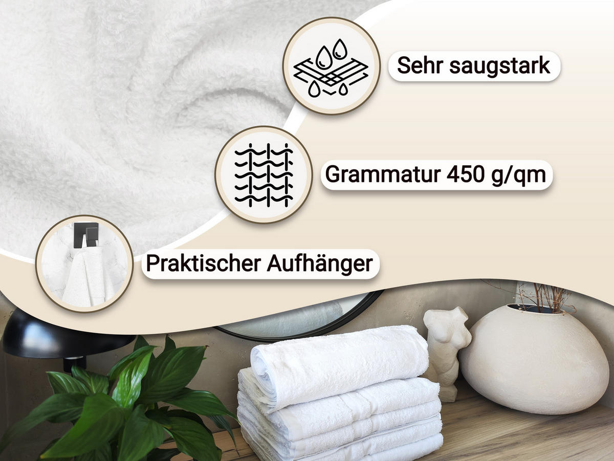 DUSCHTÜCHER, 5er-Set, 140x70 cm, 100% Baumwolle, Weiß - Weiß, Textil (70/140cm) - Zollner