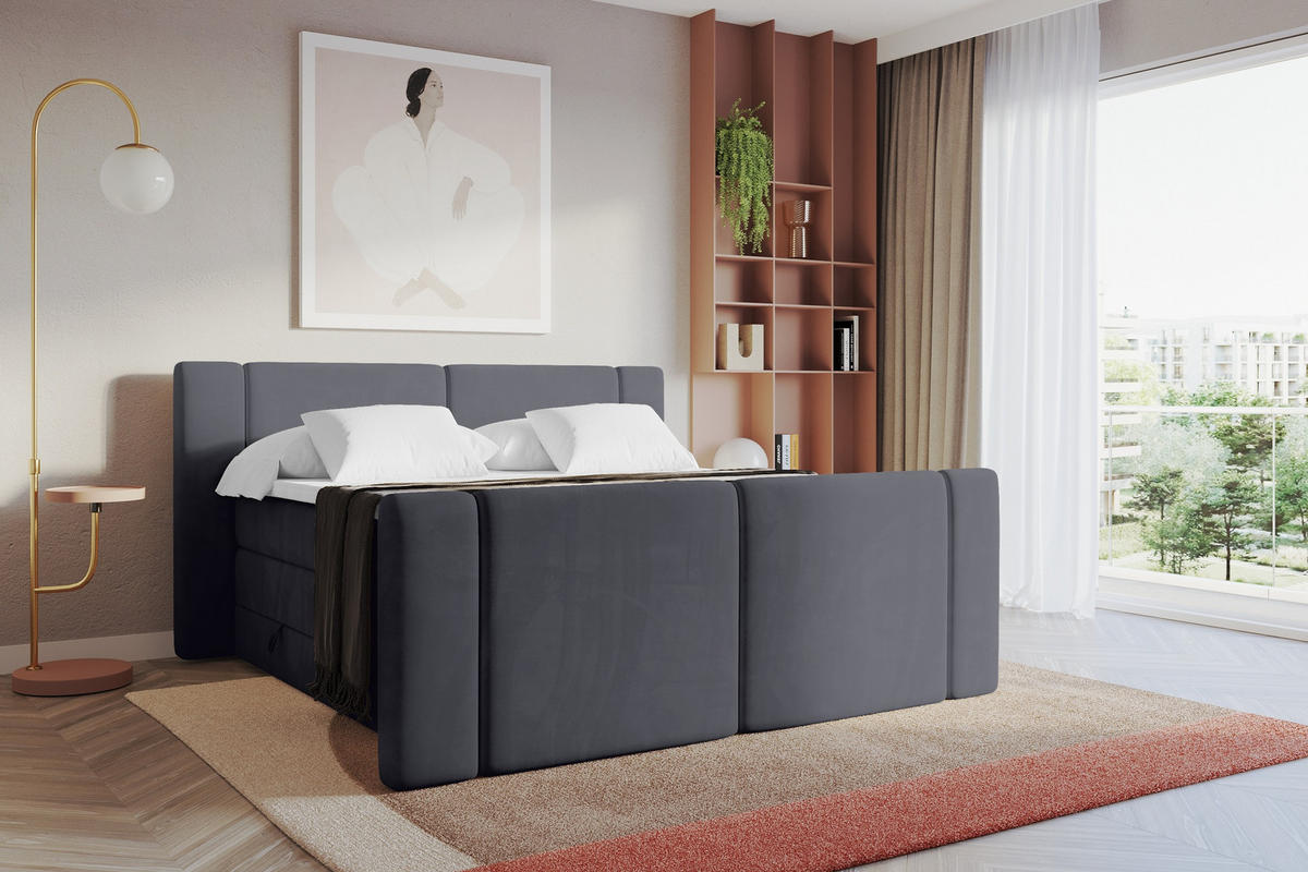 BOXSPRINGBETT mit Matratze H3/H4 - EVON KING Zanozek - 160x200 cm Dunkelgrau - Dunkelgrau, Holzwerkstoff (160/200cm) - ALTDECOR