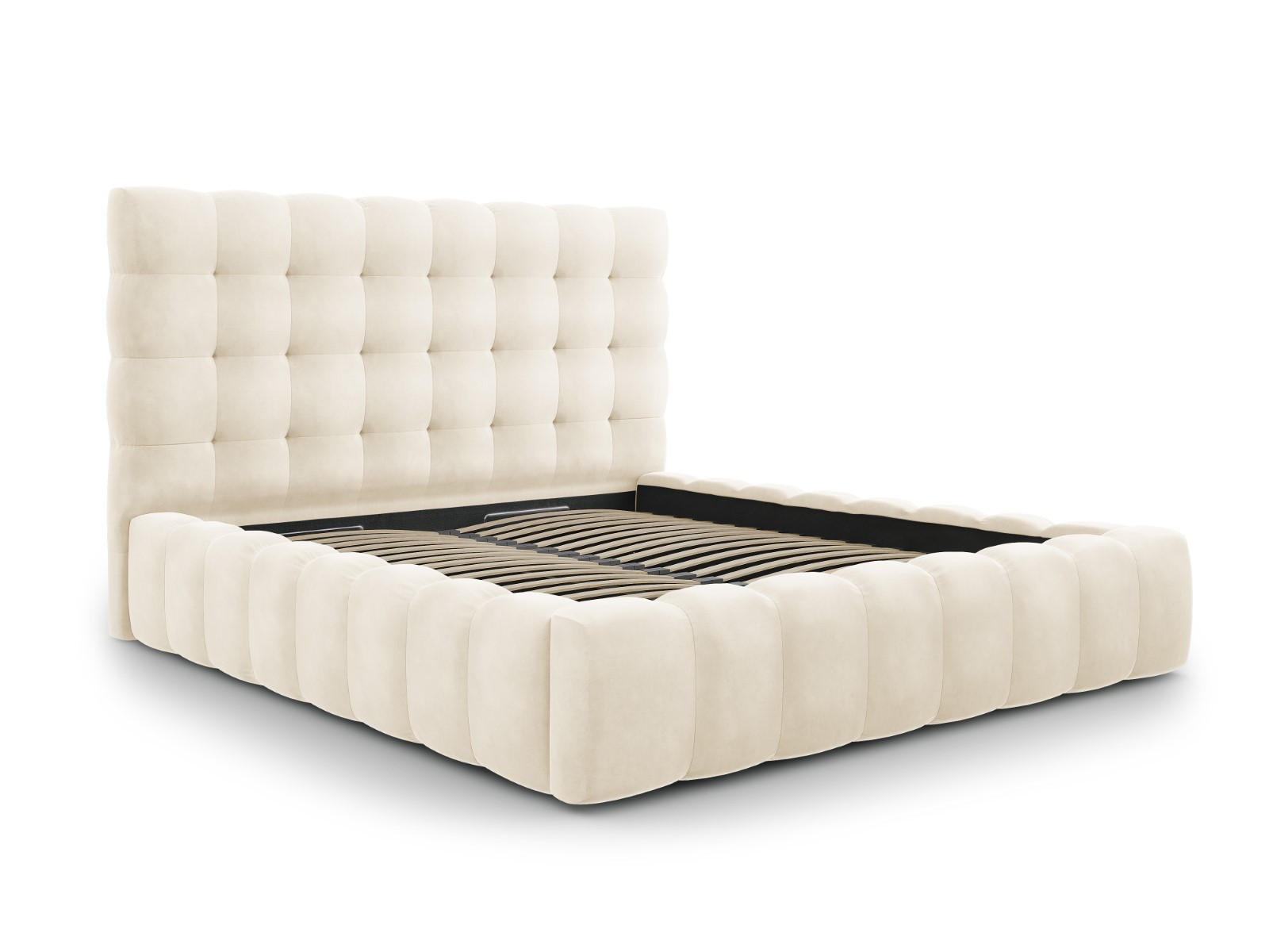 BETT mit Bettkasten und Kopfteil Mamaia aus Samt leichtes beige 180x200cm - Beige, Textil (180/200cm) - Micadoni