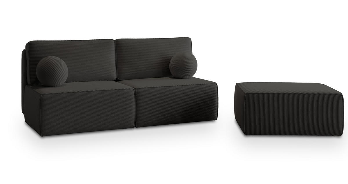 ECKSOFA VARNA P Schwarz Kordstoff mit Schlaffunktion - Schwarz, Holz (196/158cm) - MASSENO