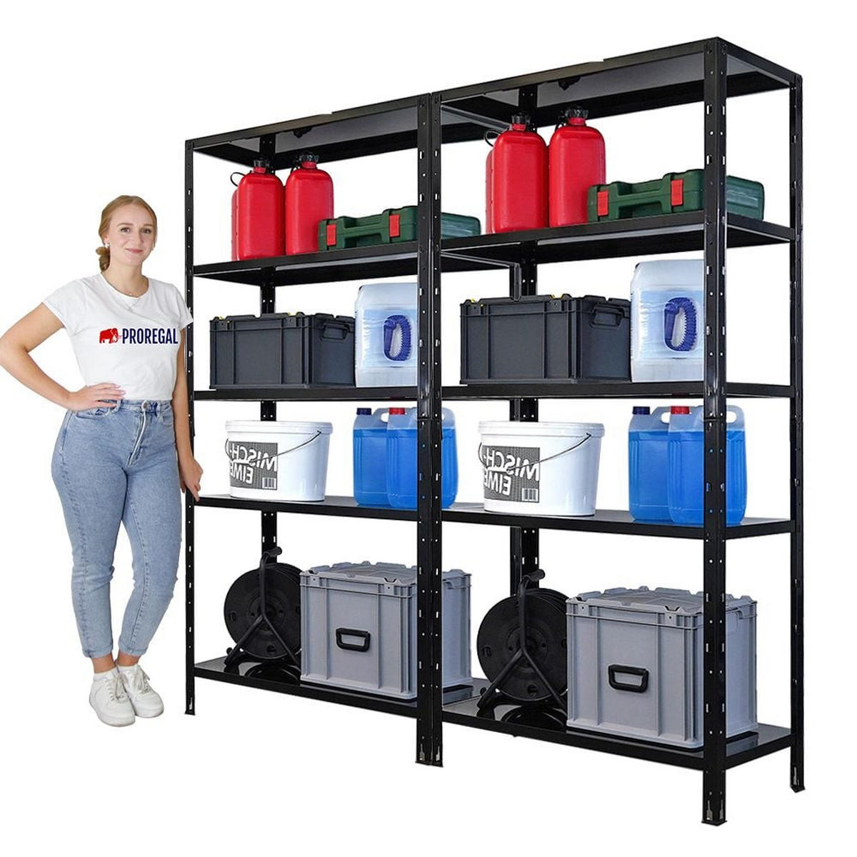 SCHWERLASTREGAL Ares 2er-Set 180x90x40cm Fachlast 125 kg Schwarz - Schwarz, Metall (180/180/40cm) - PROREGAL