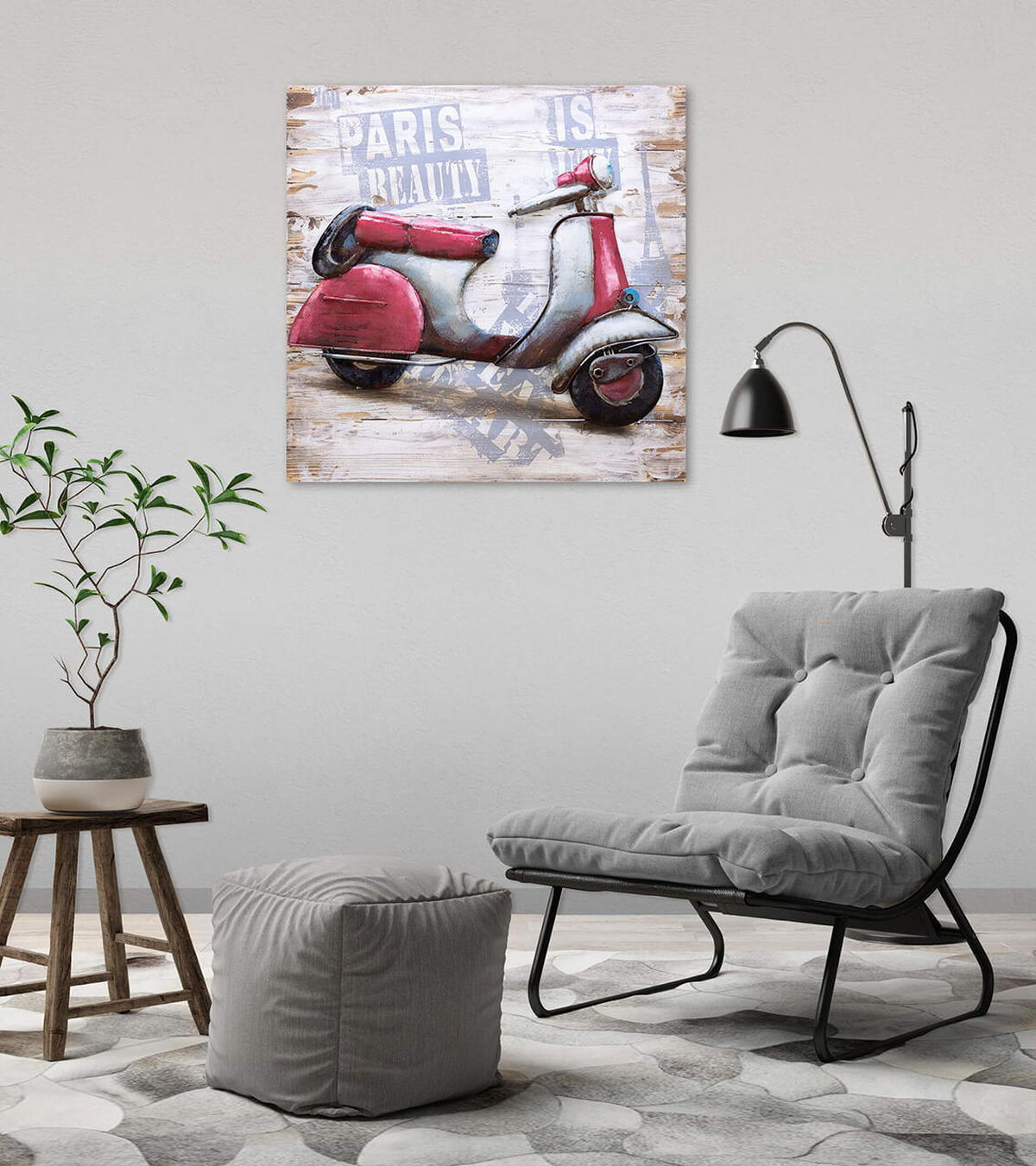 HOLZBILD Rot 60/60 cm - Rot/Silberfarben, Holz/Metall (2.34/60cm) - KUNSTLOFT