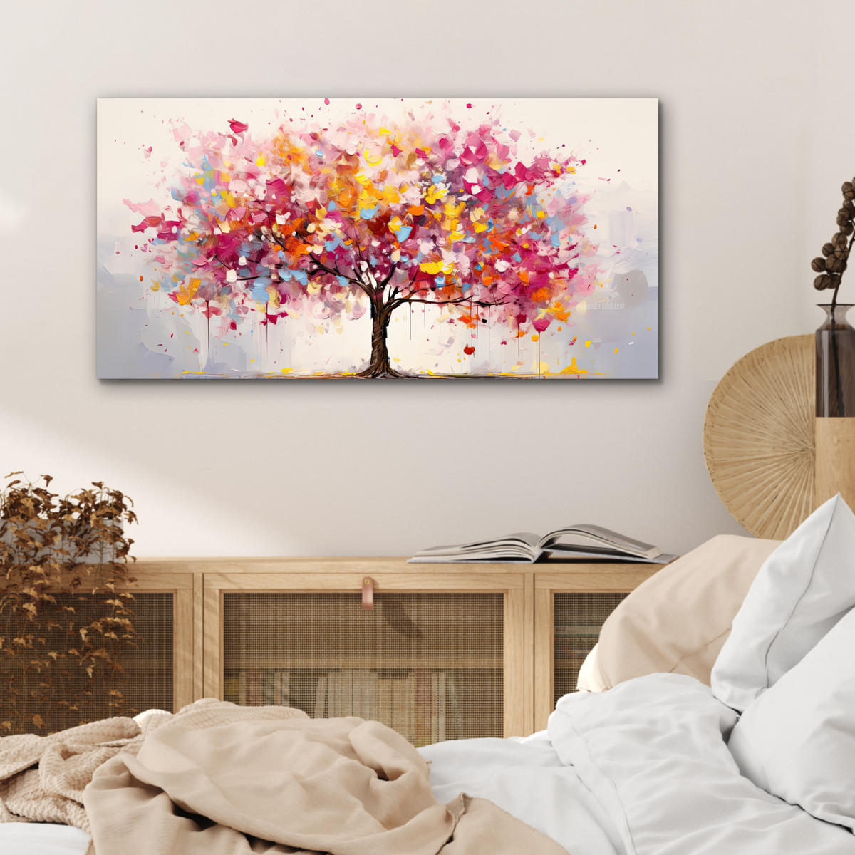 KOVOVÝ OBRAZ Akvarel - Strom - Umenie - Abstraktné 80x40 cm - viacfarebná, kov (80/40cm) - MuchoWow