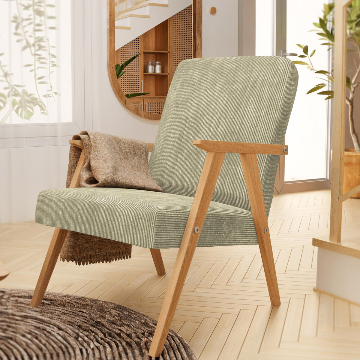 SESSEL Petra 81x63 cm im minimalistischen Stil Scandinavian, Holz, olivgrün - Olivgrün, Holz (59/81/63cm) - Margaret Hadas24