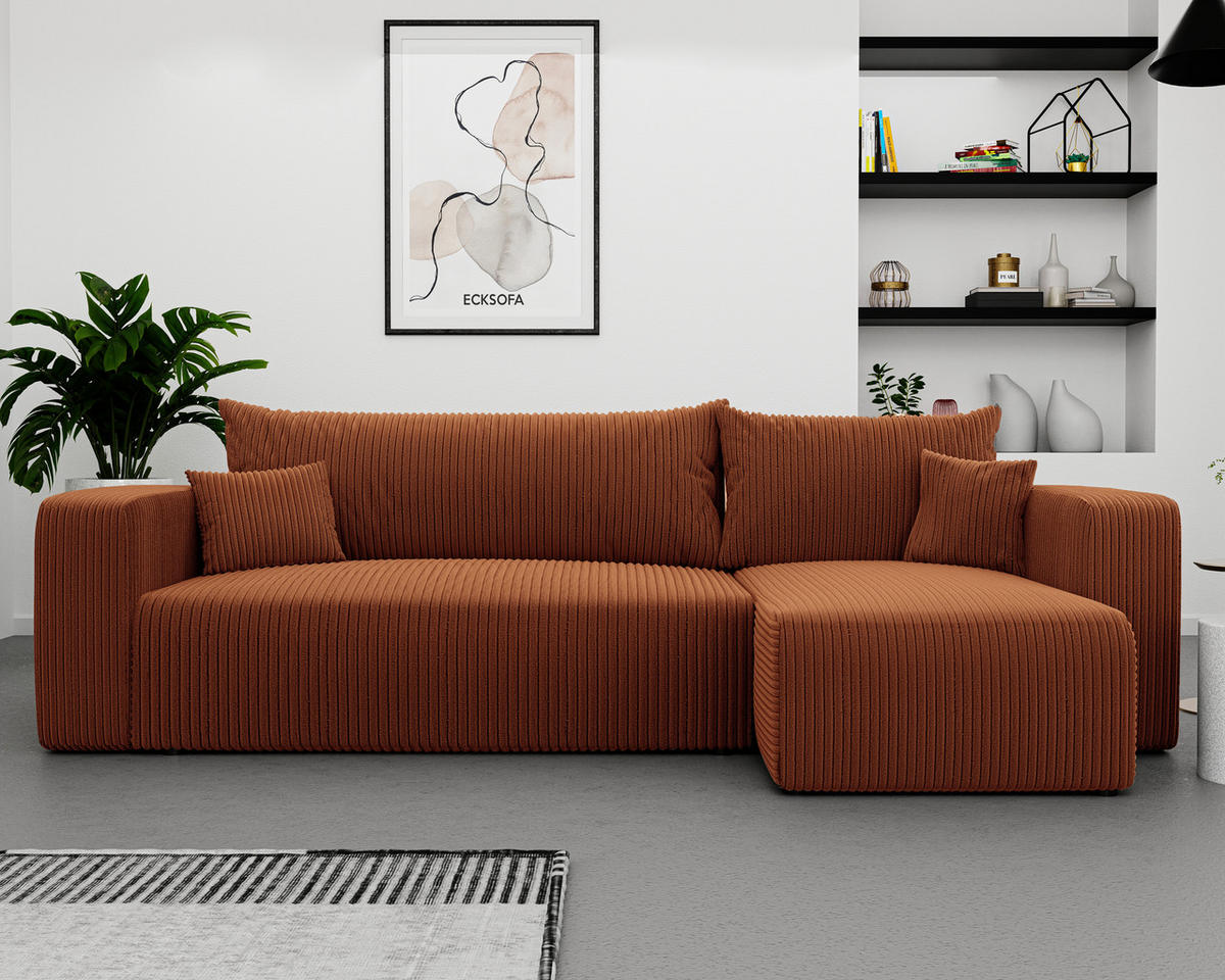 ECKSOFA Ziegelrot Cord-Stoff mit Bettkasten - Rotbraun, Textil (248/145cm) - Idohome