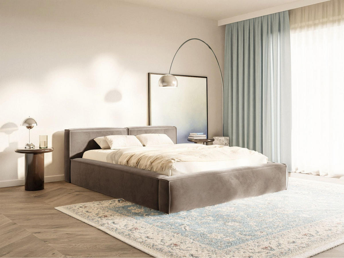 POLSTERBETT Tilves Slim Hellbraun 200x200 cm - Hellbraun/Schwarz, Kunststoff/Textil (200/200cm) - Selsey