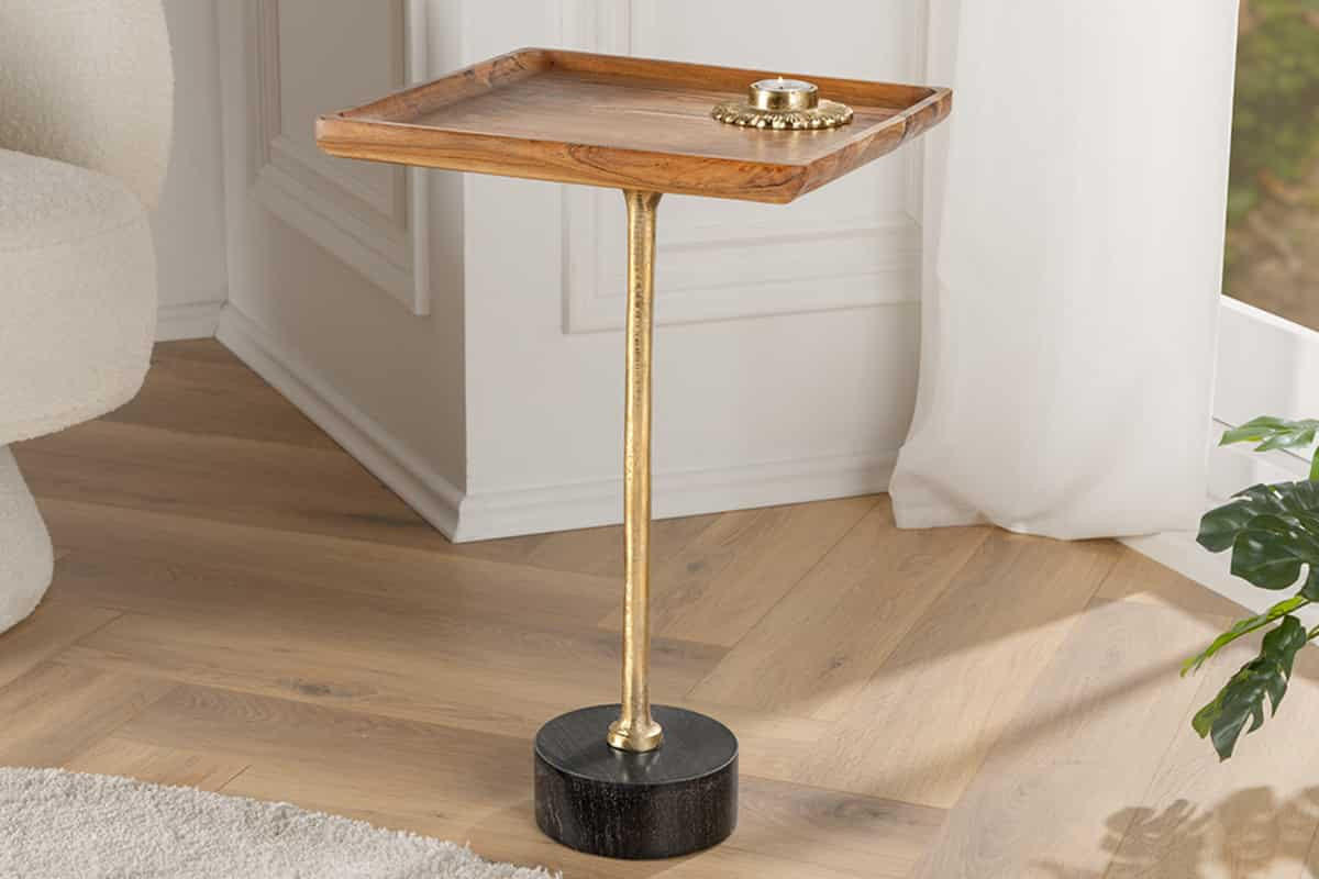 BEISTELLTISCH TRAYFUL Akazie Natur 55cm - Goldfarben/Schwarz, Holz/Stein (35/35/55cm) - riess-ambiente