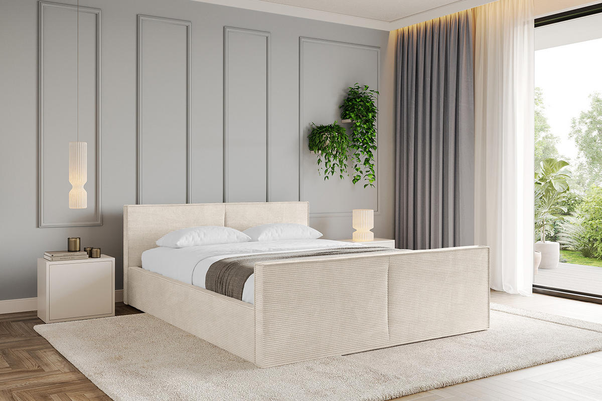 POLSTERBETT mit Bettkasten, Fußteil und Lattenrost, Boxbett ohne Matratze - EMMI-Z-V1 180x200 Beige - Creme, Holzwerkstoff/Textil (180/200cm) - ALTDECOR