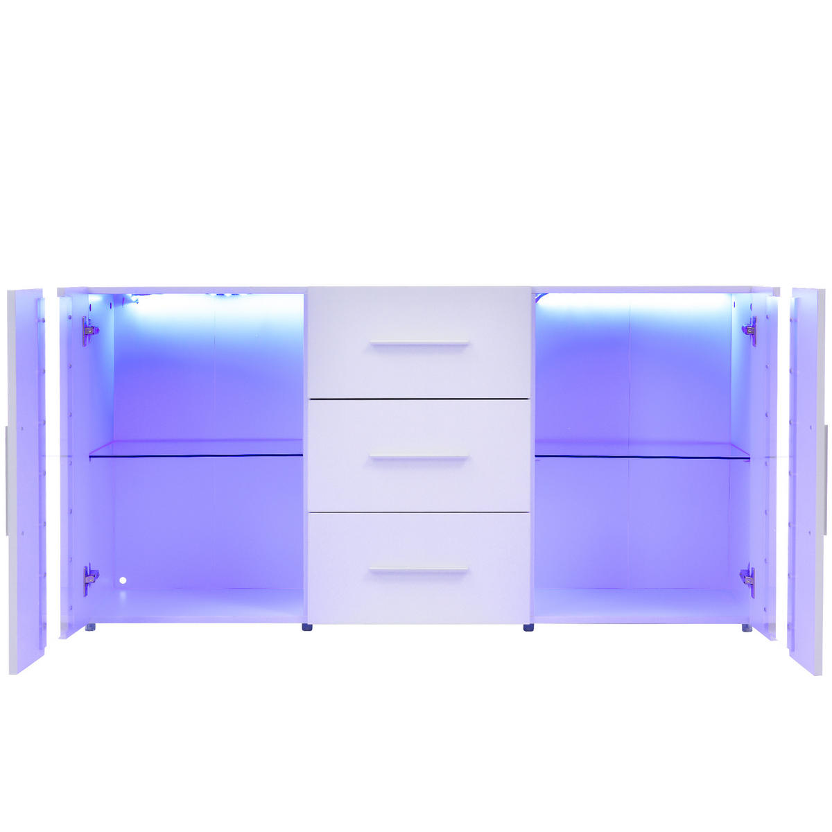 LOWBOARD 140/35/70 cm mit LED-Beleuchtung, 2 Türen und 3 Schubladen - Weiß, Holzwerkstoff (140/70/35cm) - BEAOK
