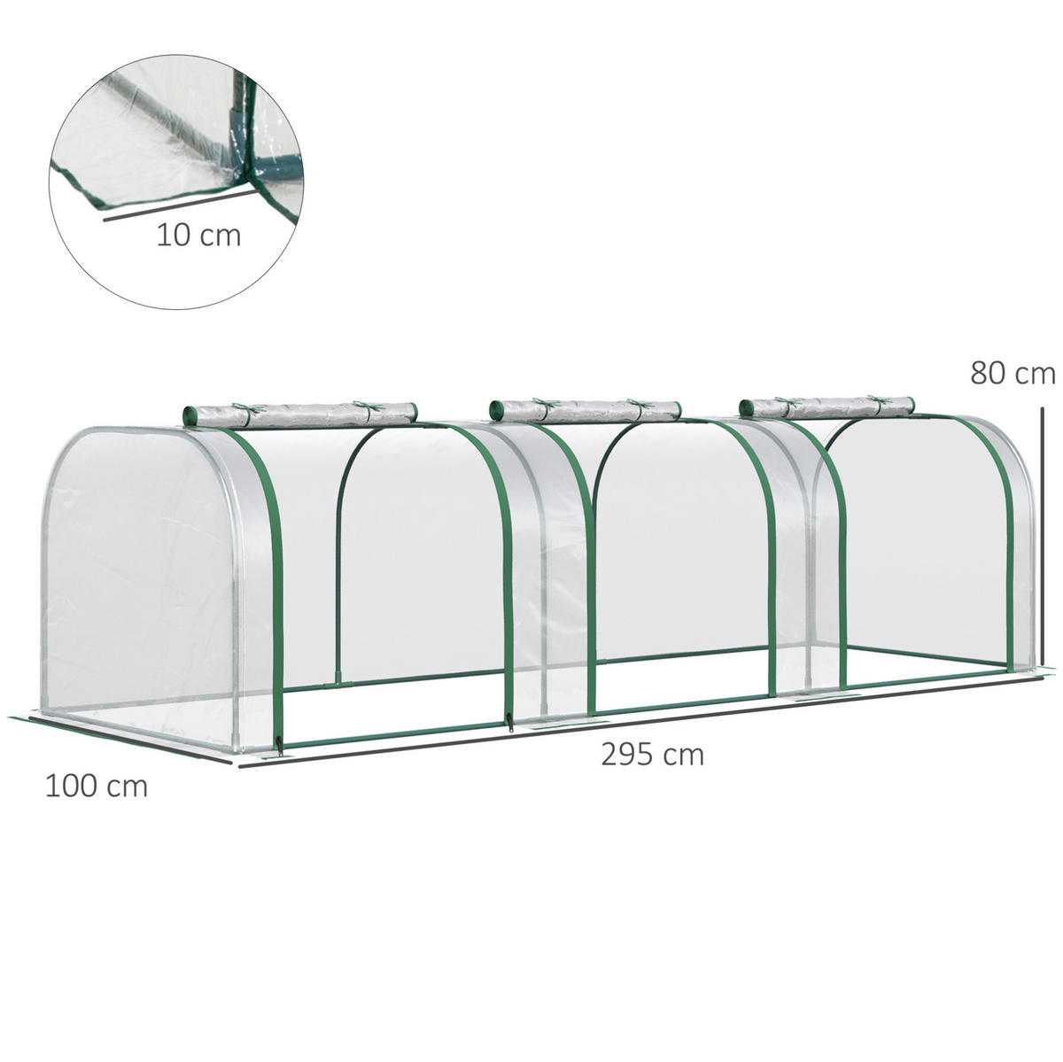 GEWÄCHSHAUS 295/100/80 cm transparent mit 3 Fenstern und Stahlrahmen - Transparent, Metall (100/80/295cm) - Flora Grace