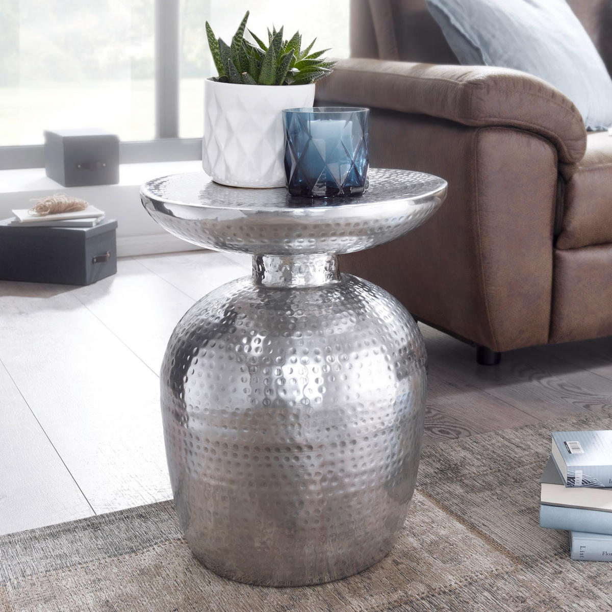 BEISTELLTISCH Vasen-Form JASNA - Silberfarben, Metall (36.5/36.5/46cm) - tinkaro