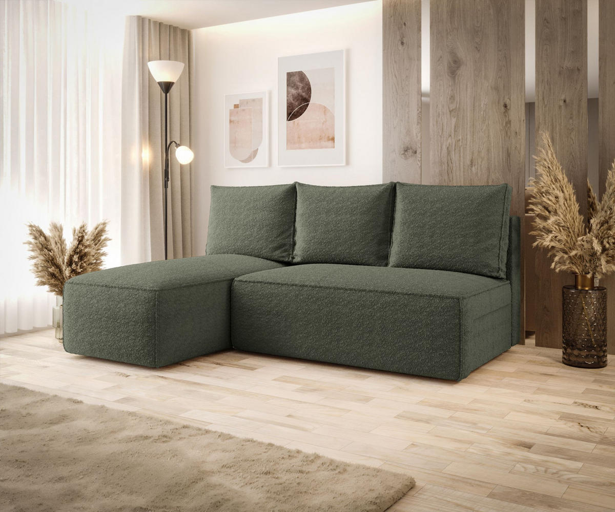 ECKSOFA mit Schlaffunktion SAVIO MINI Quelle 37 Links - Dunkelgrün, Textil (200/140cm) - Bedante
