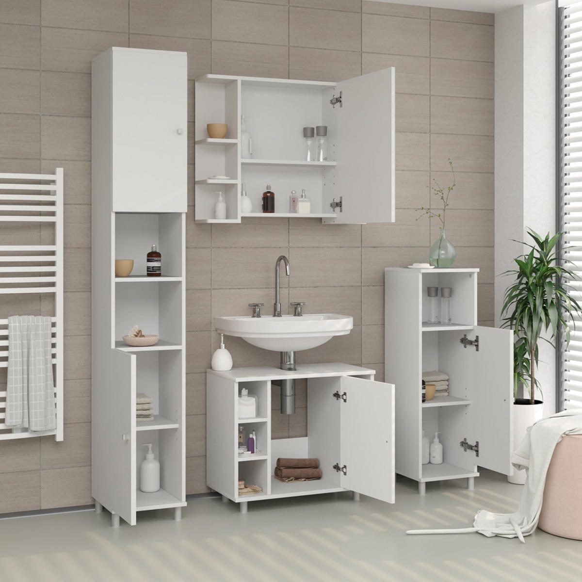 BADSPIEGELSCHRANK Fynn Weiß 79.6 x 64 cm - Weiß, Holzwerkstoff (79.6/64/21.2cm) - Vicco