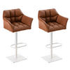 BARHOCKER 2er Set Sihar Kunstleder Hellbraun Weiß - Hellbraun, Leder/Metall (64/88/45cm) - DELUKE