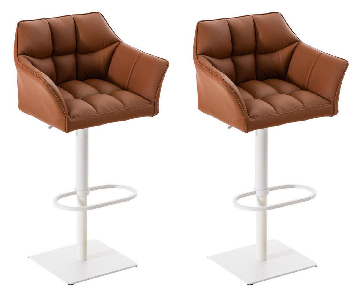 BARHOCKER 2er Set Sihar Kunstleder Hellbraun Weiß - Hellbraun, Leder/Metall (64/88/45cm) - DELUKE