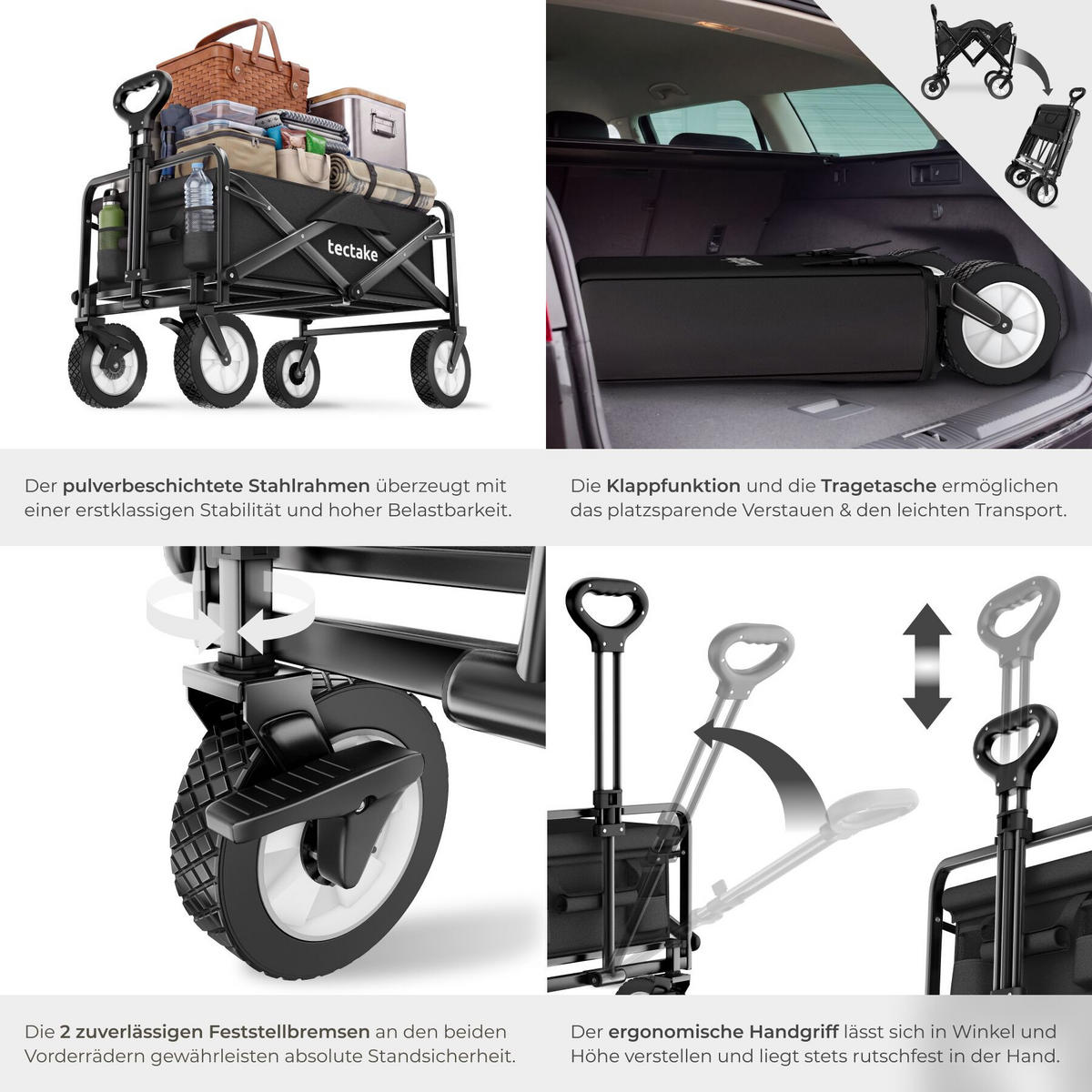 BOLLERWAGEN Leon, inklusive Tragetasche, Belastbarkeit 80 kg, schwarz - Schwarz, Kunststoff (53.5/101/91cm) - tectake