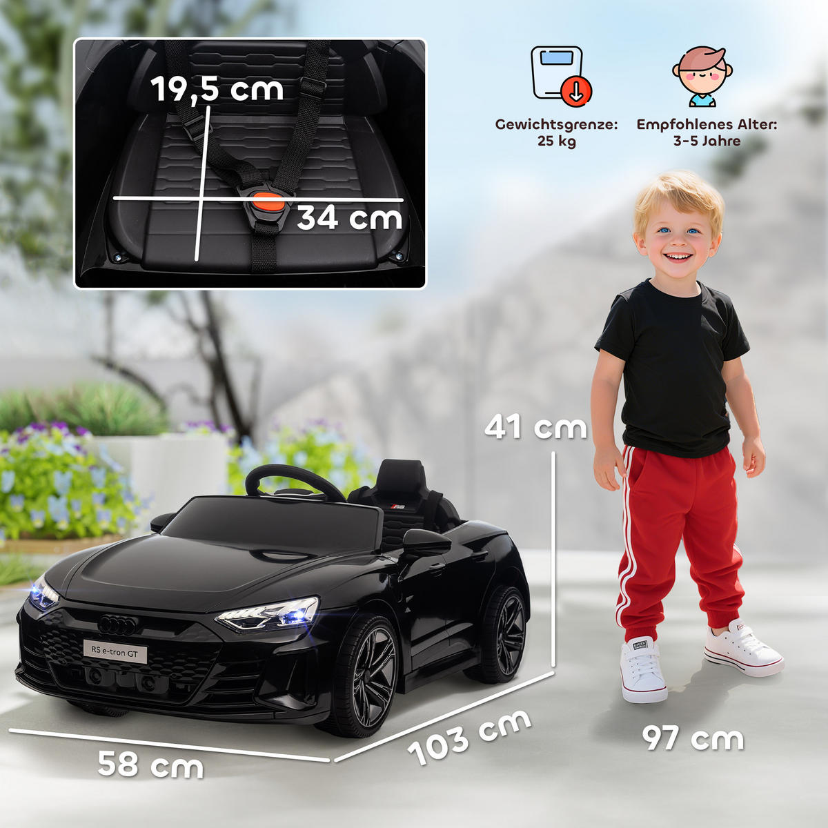 KINDER Elektroauto, Kinderauto mit 2,4G Ferbedienung, Kinderfahrzeug, Schwarz - Schwarz, Metall (103/58/41cm) - HOMCOM