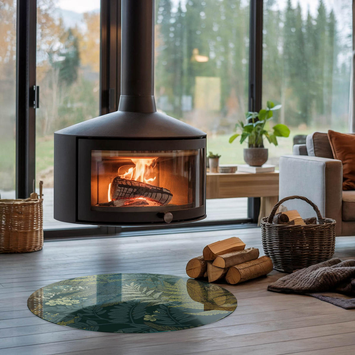 GLASPLATTE für Kamin Ø 80 cm - Grün, Glas (80/80/0.4cm) - TULUP