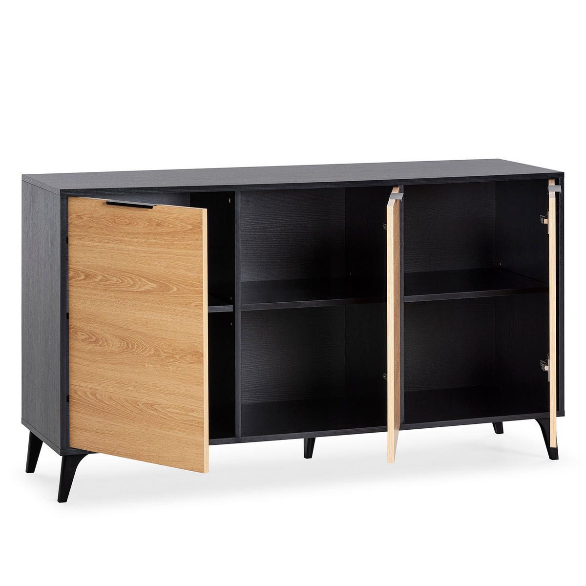 SIDEBOARD Kalma 3 Türen Schwarz/Eiche - Schwarz, Holzwerkstoff (136/76/40cm)