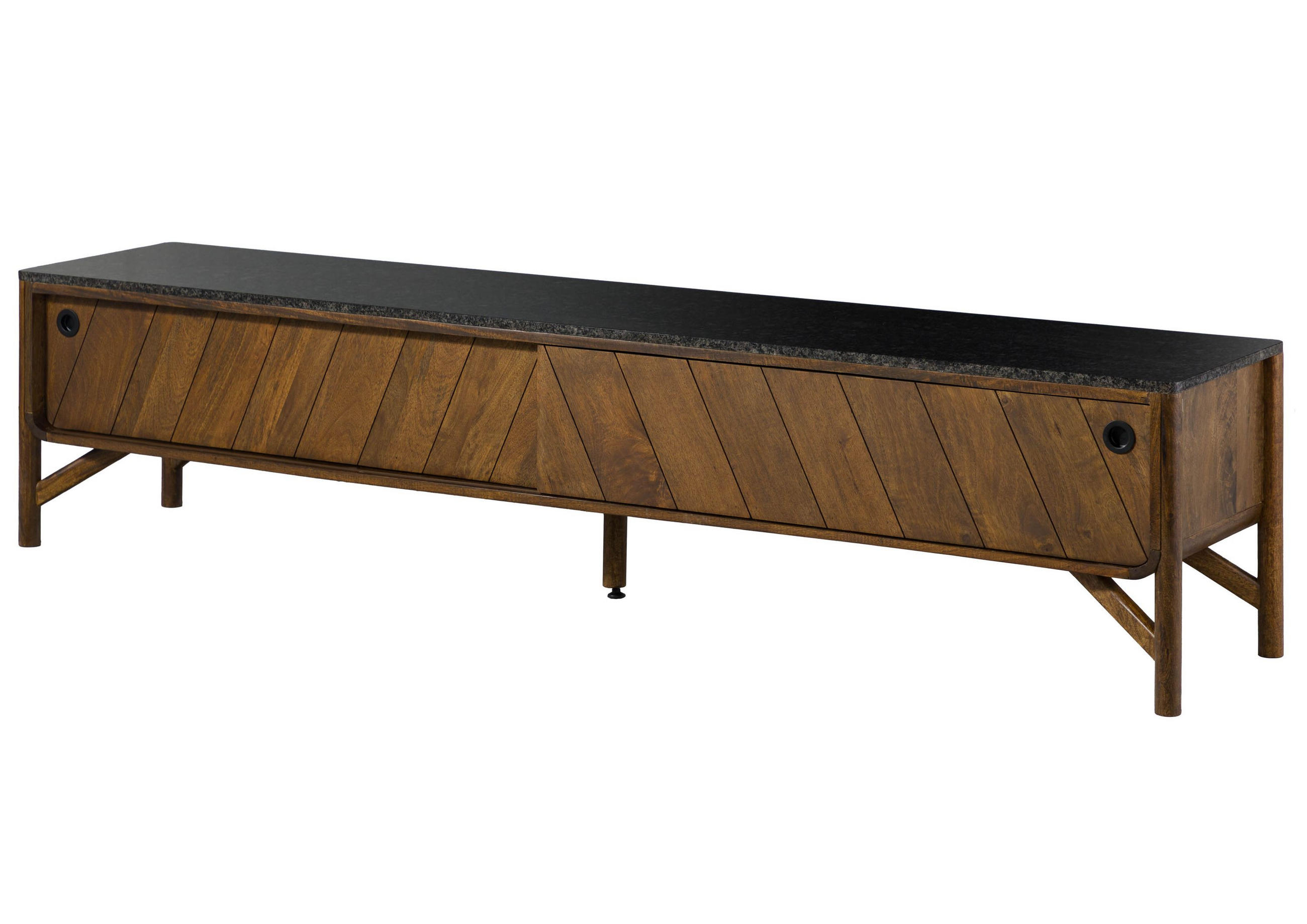 TV-BOARD Mango 220x45x50 braun geölt / dunkler Granit LOS ANGELES #112 - Braun, Holz (220/50/45cm) - Massivmoebel24
