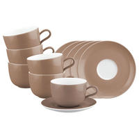 MILCHKAFFEETASSEN MIT UNTERTASSEN Liberty Pure Colors Cocoa Brown 380 ml 6er Set - Braun, Keramik (0.38L) - Seltmann Weiden