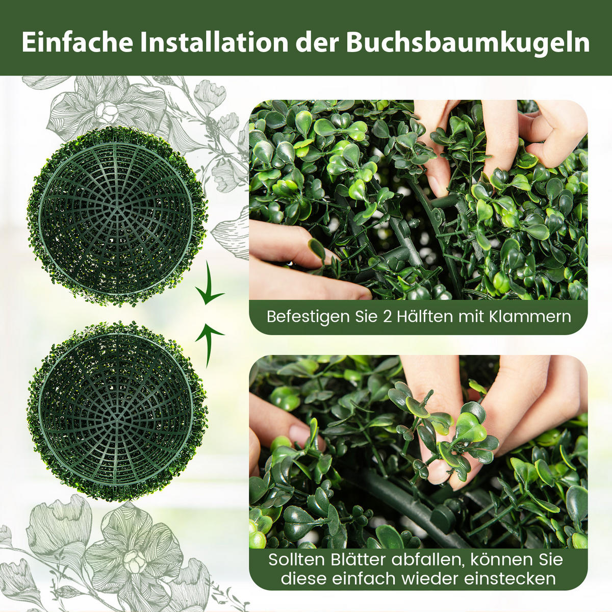 BUCHSBAUMKUGEL UV-beständig Grün(2er-Set) - Grün, Kunststoff (48cm) - COSTWAY