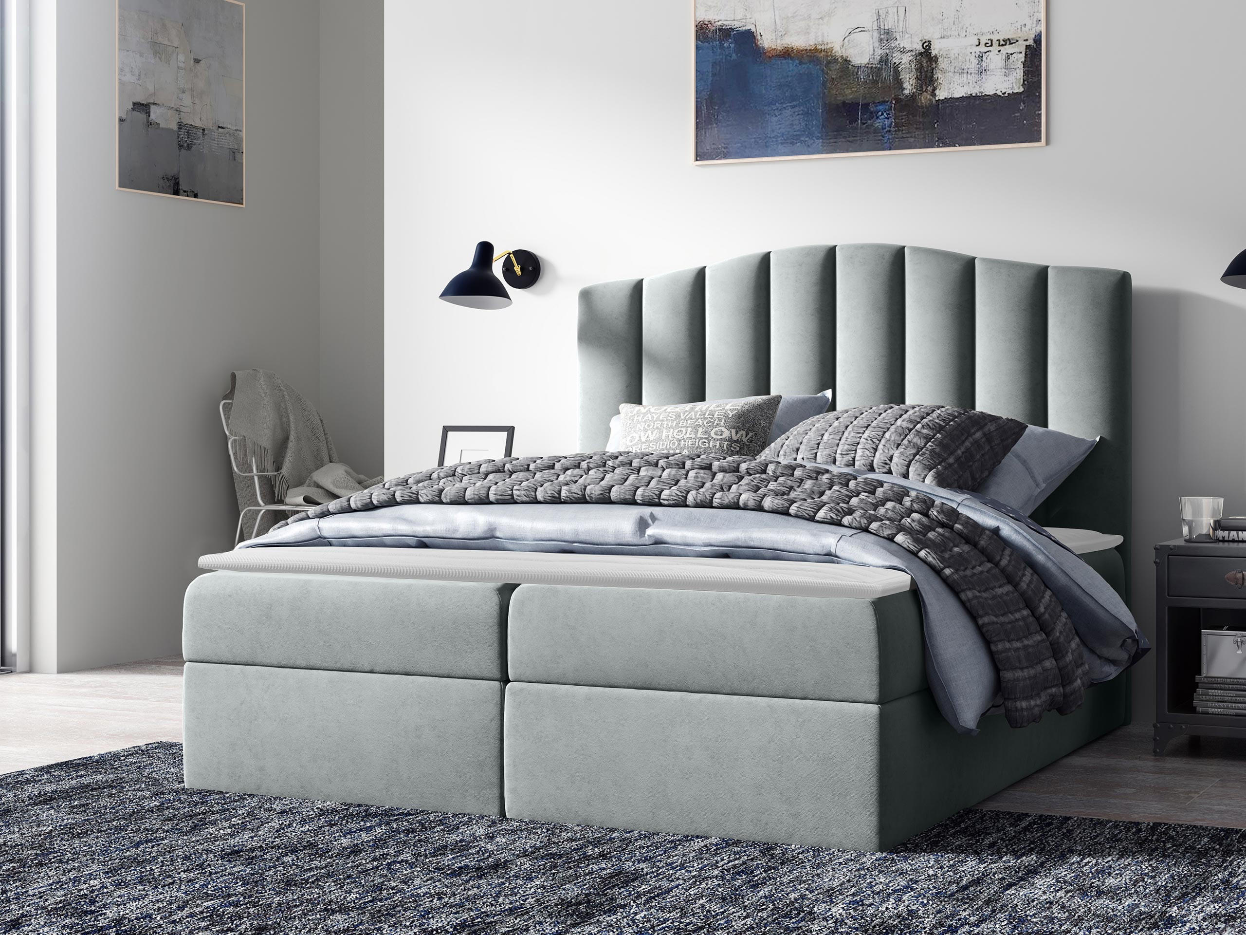 BOXBETT Lindos - Hellgrau, Holz (140/200cm) - MIRJAN24