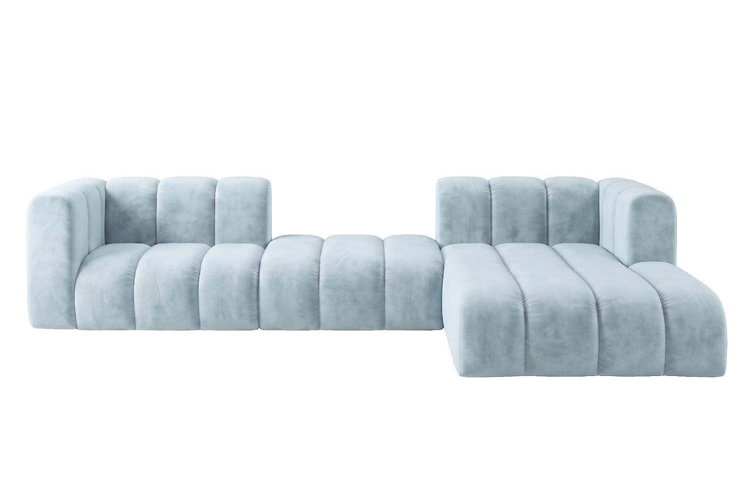 ECKSOFA Modulares In L-Form, Velvet-Stoff Riviera, Babyblau, Rechts, GRAND 319 cm - Hellblau, Holz (319/175cm) - Kaiser Möbel