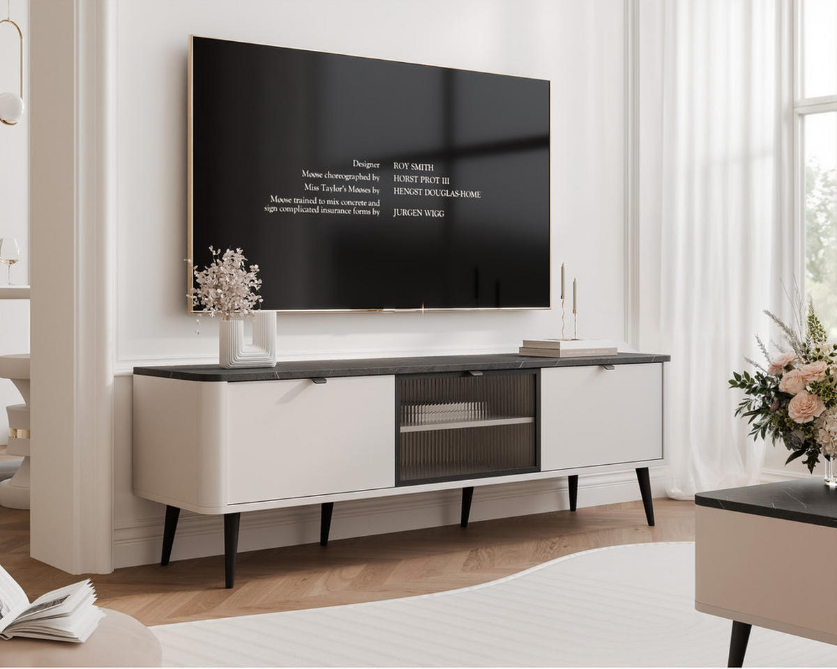 TV-LOWBOARD NAVANI stehend, 160 cm Kaschmir/Grau - Schwarz/Grau, Holzwerkstoff/Metall (160/52/40cm) - Idohome