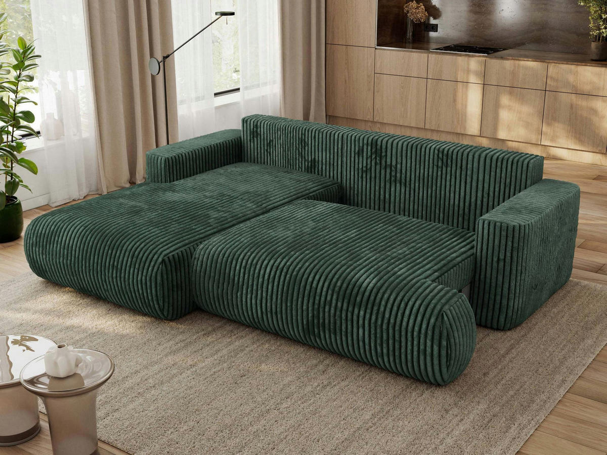 ECKSOFA OVO L Grün Cord - Links Seite - Schwarz/Grün, Kunststoff/Textil (271/195cm) - MKS