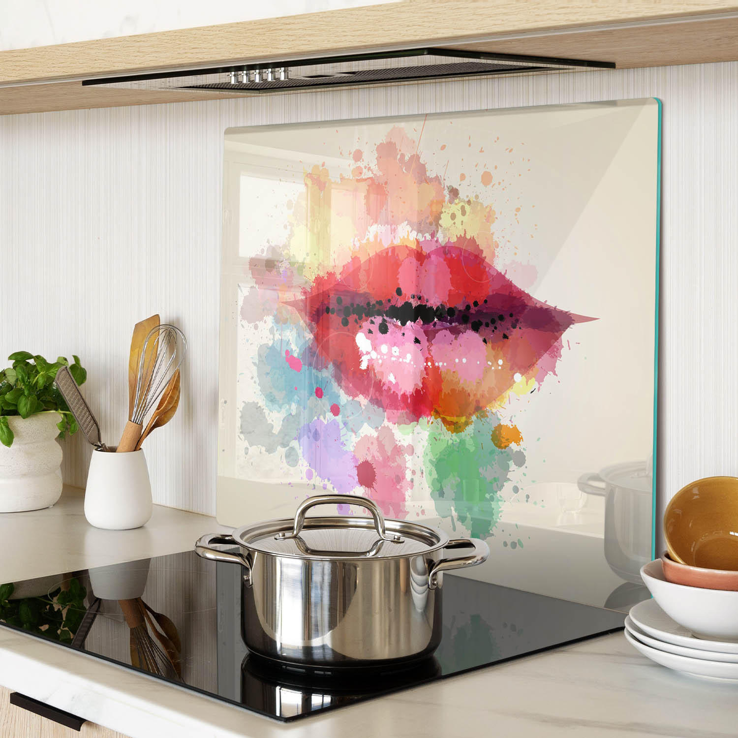 GLASPLATTE 60x52 cm Bunte Lippen - Rot, Glas (60/0.4/52cm) - TULUP