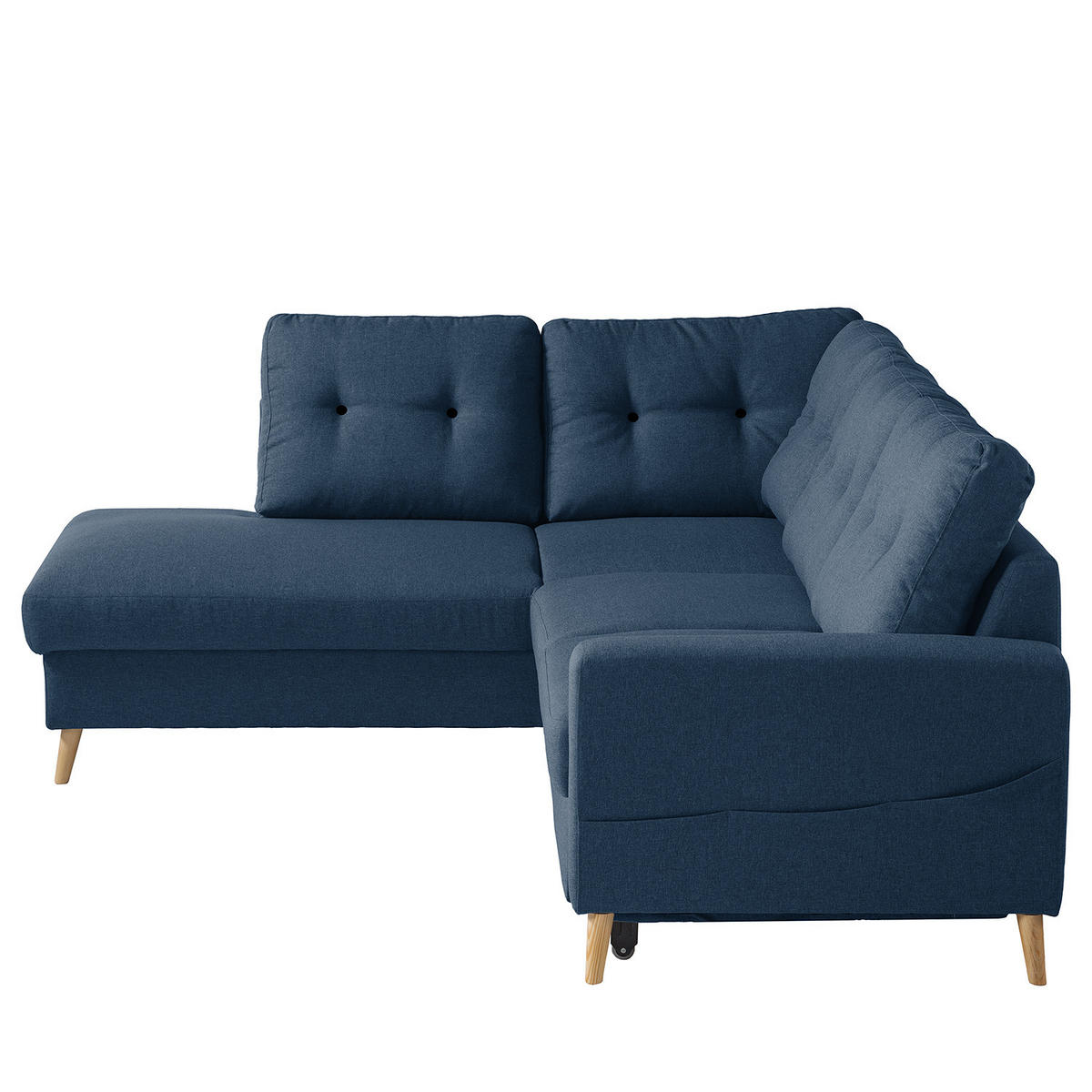 ECKSOFA mit Ottomane - Webstoff - Hellbraun/Blau, Holz/Textil (230/200cm) - home24