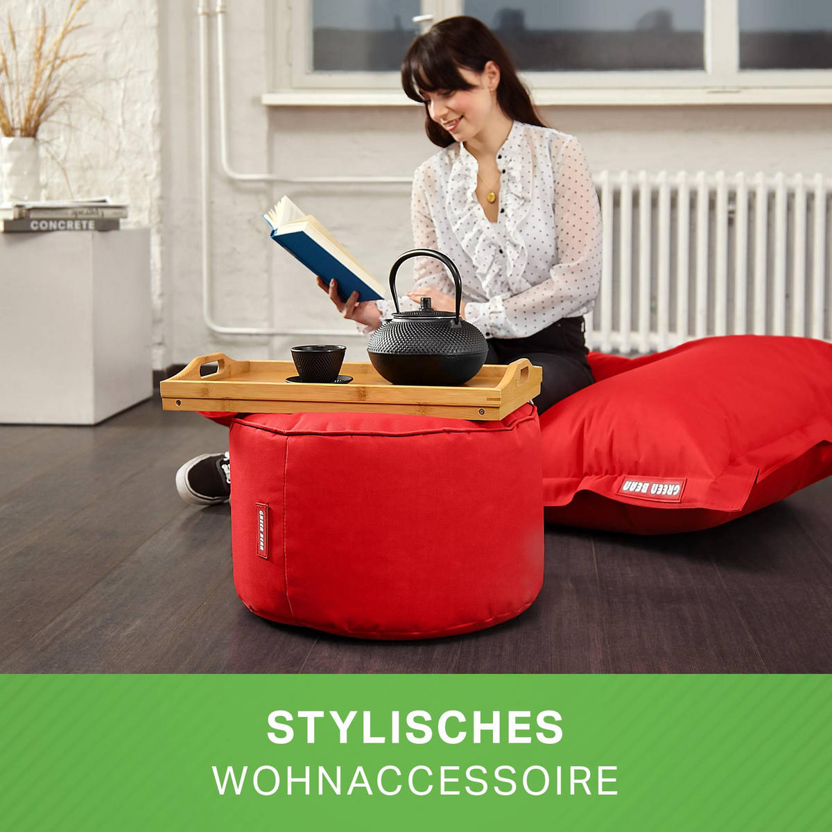 SITZSACK-HOCKER Pouf "Stay" 45x25cm - Rot, Textil (45/25/45cm) - Green Bean