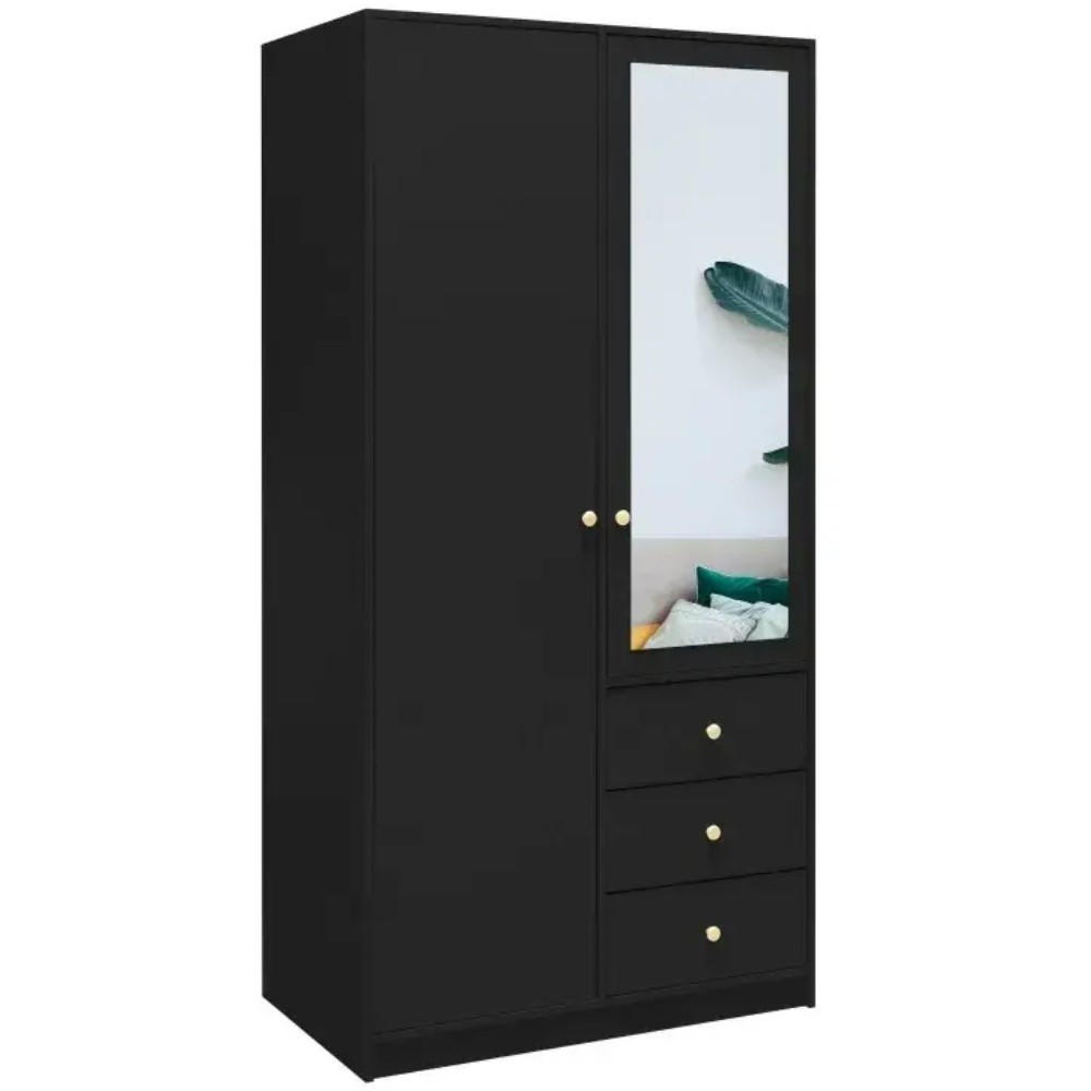 DREHTÜRENSCHRANK Solea mit 2 Türen und 3 Schubladen, Schwarz - Goldfarben/Schwarz, Holzwerkstoff (100/200/57.5cm) - Beautysofa