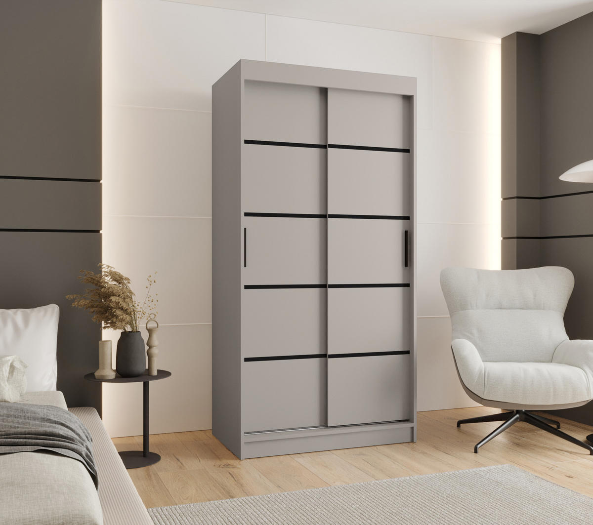 ŠATNÍ skříň s posuvnými dveřmi 200/100/62 2dveřová - černá/kašmírová, dřevo/plast (100/200/62cm)