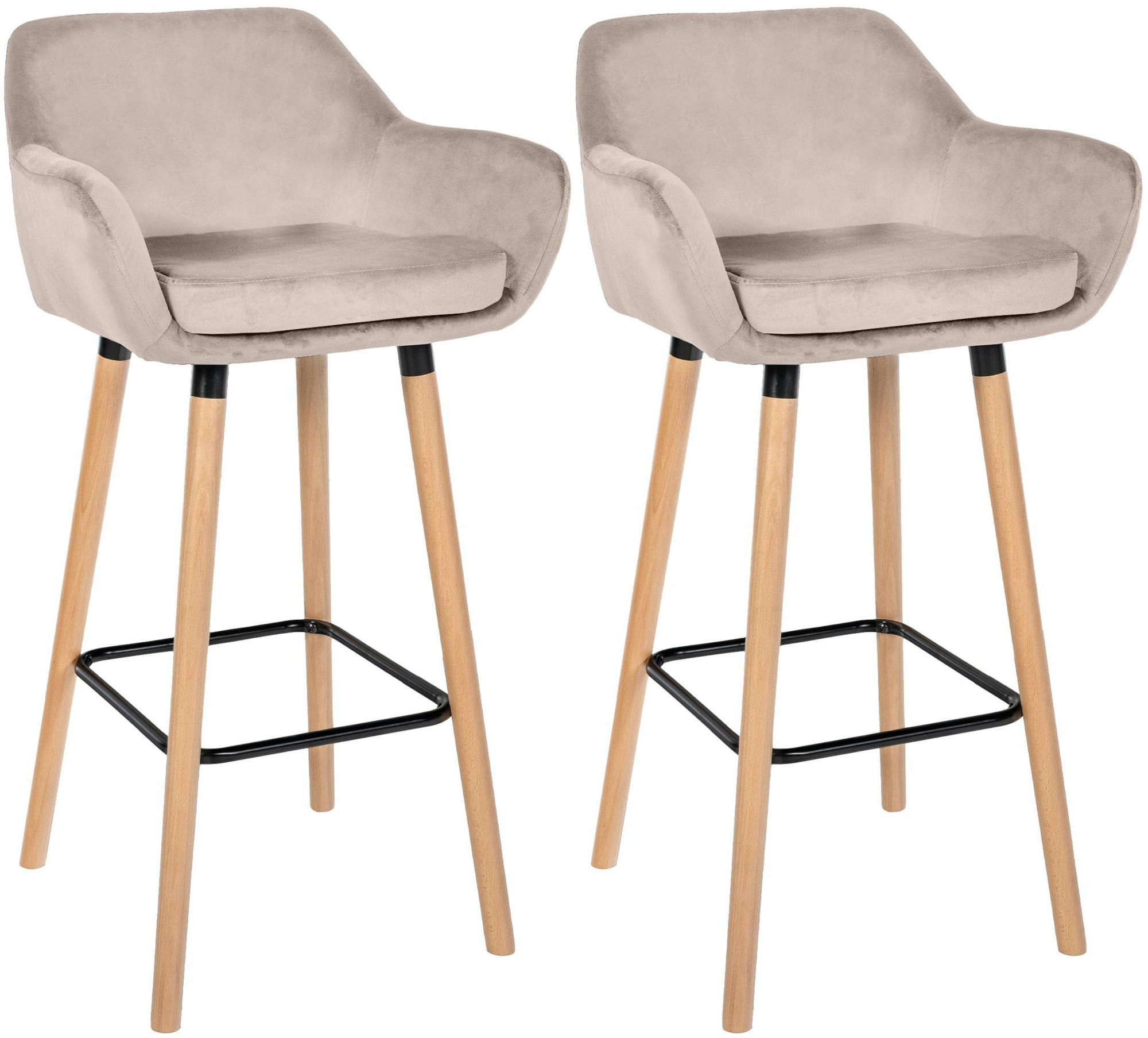 BARHOCKER 2er Set Samt Creme - Eukalyptusholzfarben/Creme, Holz/Textil (51/101/50cm) - CLP