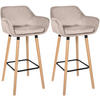 BARHOCKER 2er Set Samt Creme - Eukalyptusholzfarben/Creme, Holz/Textil (51/101/50cm) - CLP