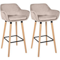 BARHOCKER 2er Set Samt Creme - Eukalyptusholzfarben/Creme, Holz/Textil (51/101/50cm) - CLP