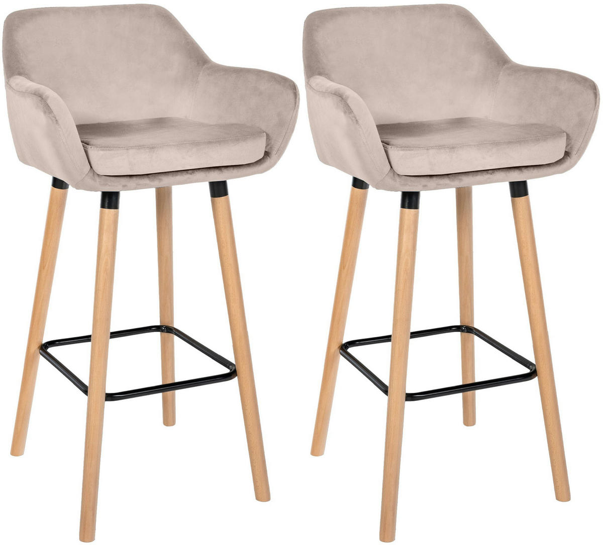BARHOCKER 2er Set Samt Creme - Eukalyptusholzfarben/Creme, Holz/Textil (51/101/50cm) - CLP