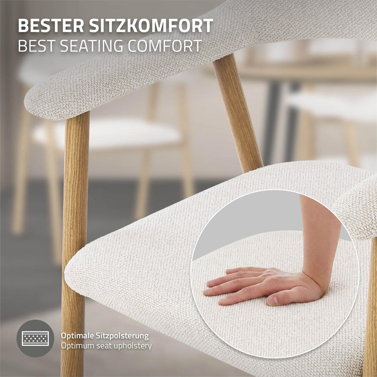 SADA 4 jídelních židlí v béžové barvě s proplétaným vzorem a ocelovou konstrukcí v imitaci dřeva - hnědá/béžová, kov/textil (59/78/61cm) - ML-DESIGN