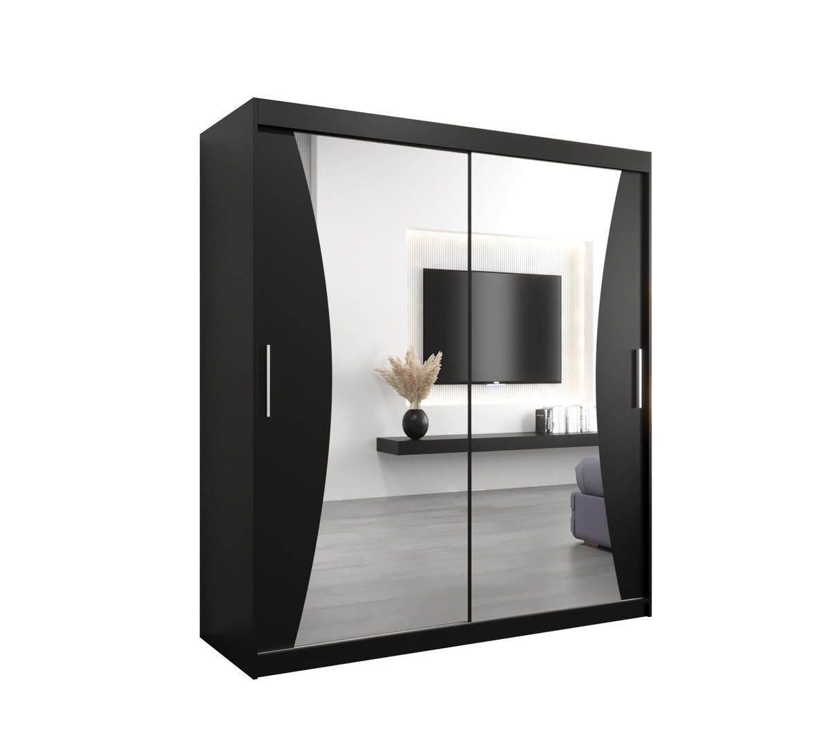SCHWEBETÜRENSCHRANK 200/180/62 2-türig - Silberfarben/Schwarz, Holz/Kunststoff (180/200/62cm) - MÖBEL KRYSPOL