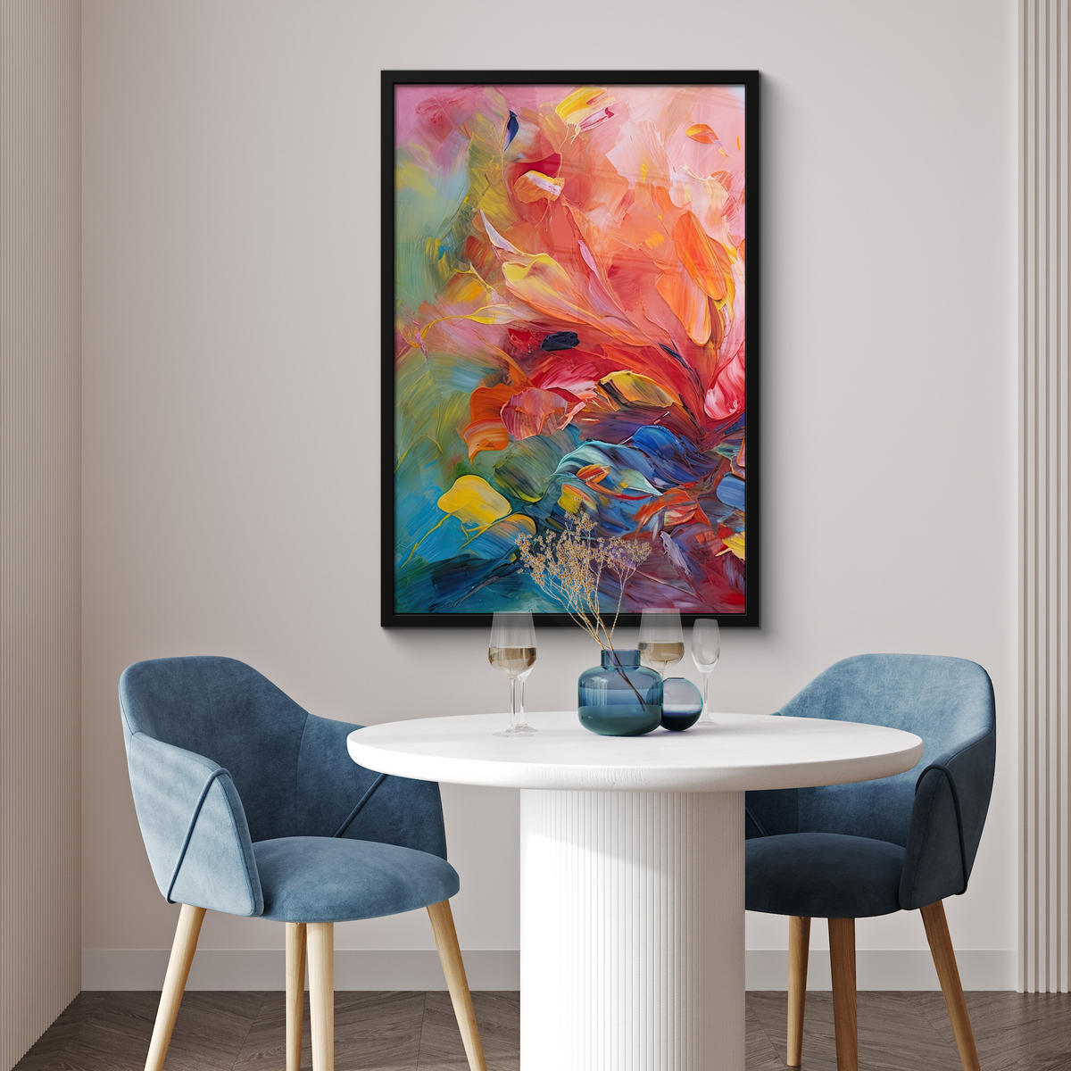 POSTER MIT RAHMEN Ölgemälde - Kunst - Abstrakt - Farbenfroh 60x90 cm - Altrosa, Papier (60/90cm) - MuchoWow