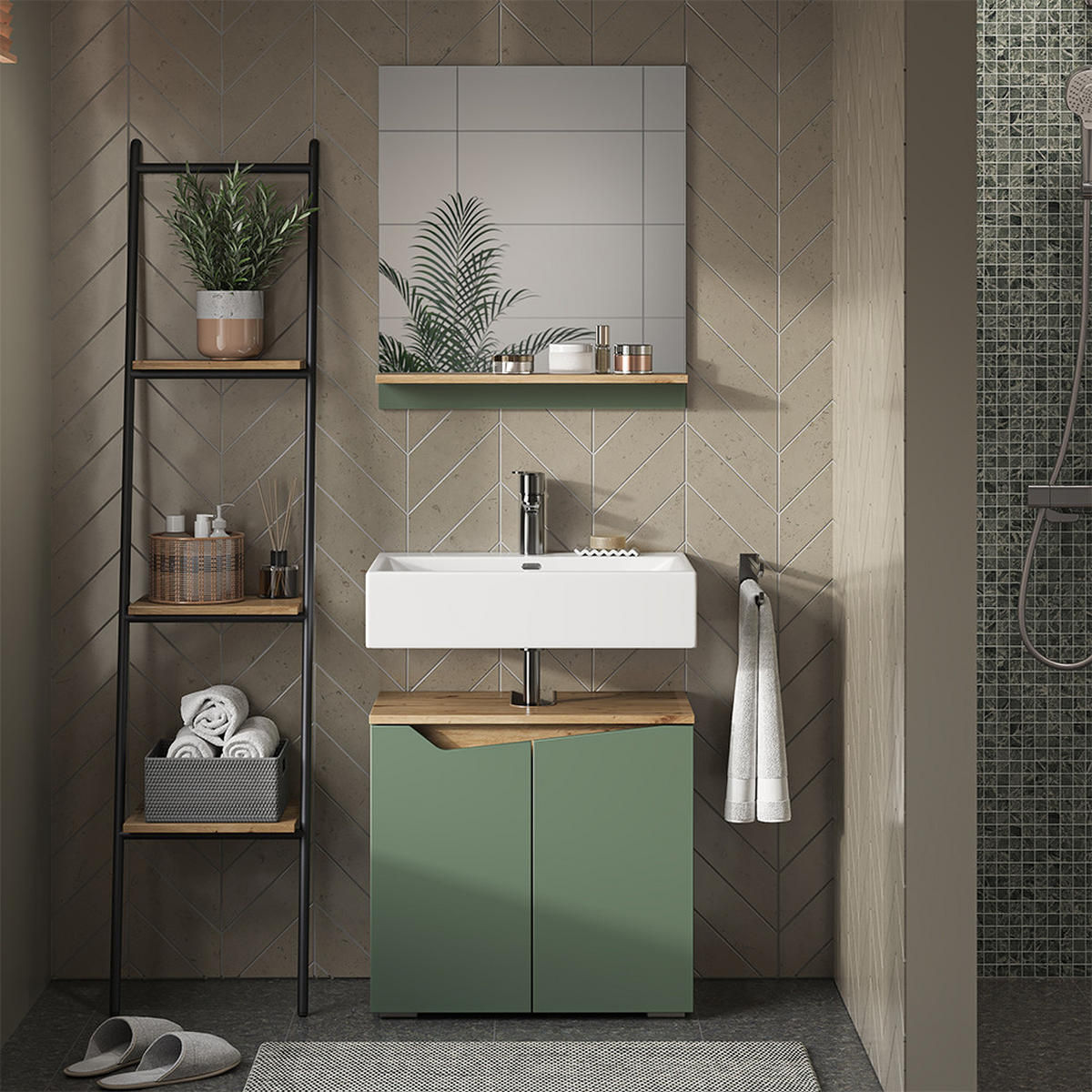 WASCHBECKENUNTERSCHRANK Marelle Grün/Anthrazit 60 x 57.5 cm mit 2 Türen - Grün, Holzwerkstoff (60/57.5/35cm) - Vicco