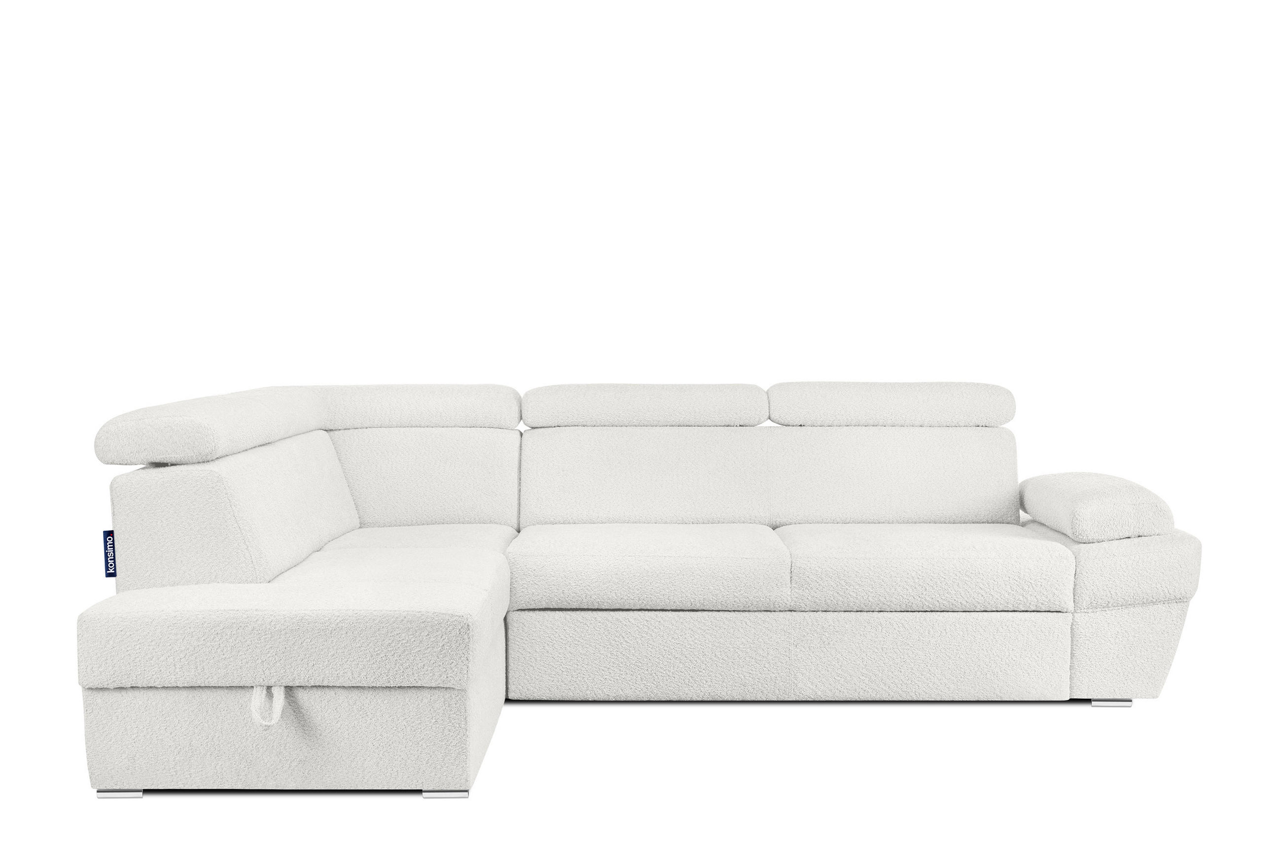 SCHLAFECKSOFA RATLO links 4/5-Sitzer mit Bettkasten, Cremeweiß - Silberfarben/Creme, Textil (270/190cm) - KONSIMO®