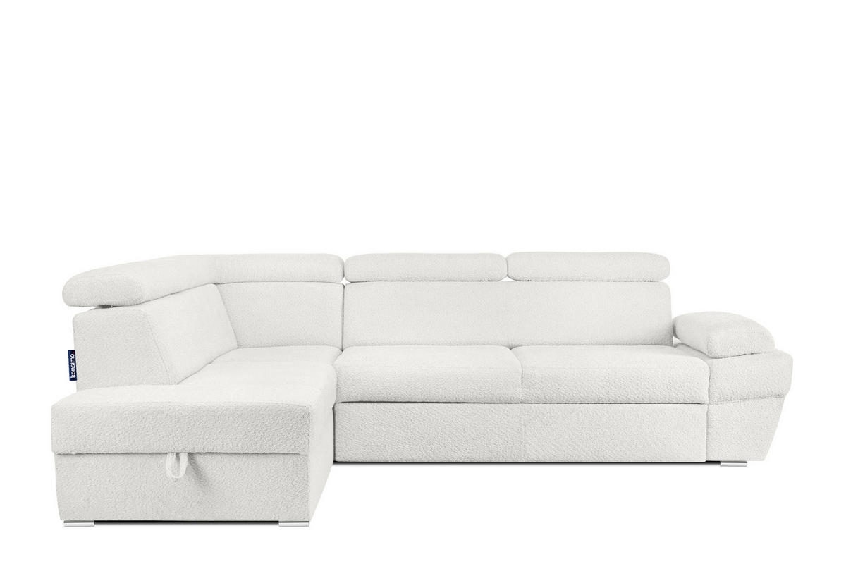 SCHLAFECKSOFA RATLO links 4/5-Sitzer mit Bettkasten, Cremeweiß - Silberfarben/Creme, Textil (270/190cm) - KONSIMO®
