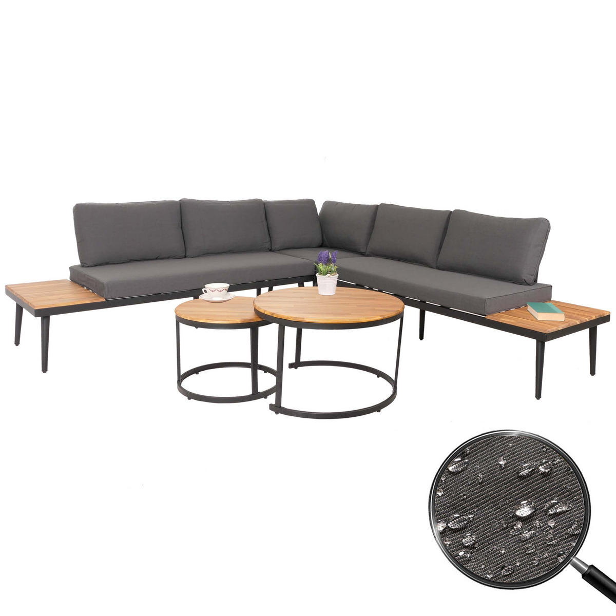 LOUNGE-SET Gartengarnitur Braun Kissen Dunkelgrau - Braun, Metall - PROREGAL