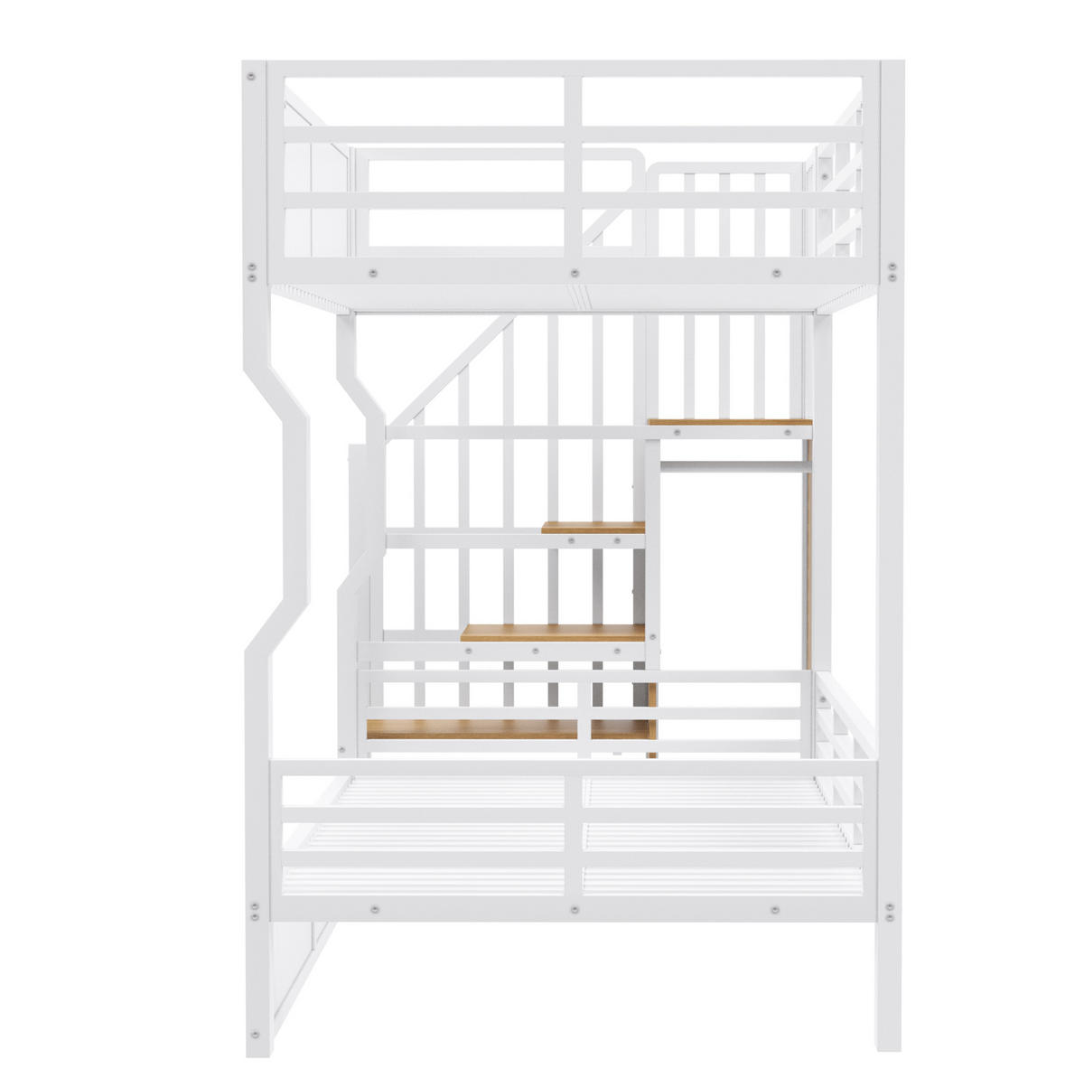 ETAGENBETT aus Metall und MDF 90x200 cm Weiß mit Stauraumtreppe, Schrank und LED-Beleuchtung - Weiß, Holzwerkstoff (90/200cm) - Modfu