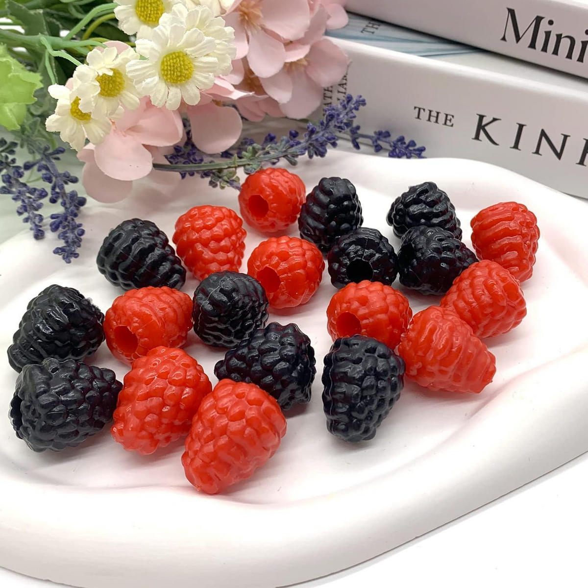 DEKOFRUCHT 20 Stück Set Himbeere Kunststoff Rot/Schwarz - Multicolor, Kunststoff (2cm)
