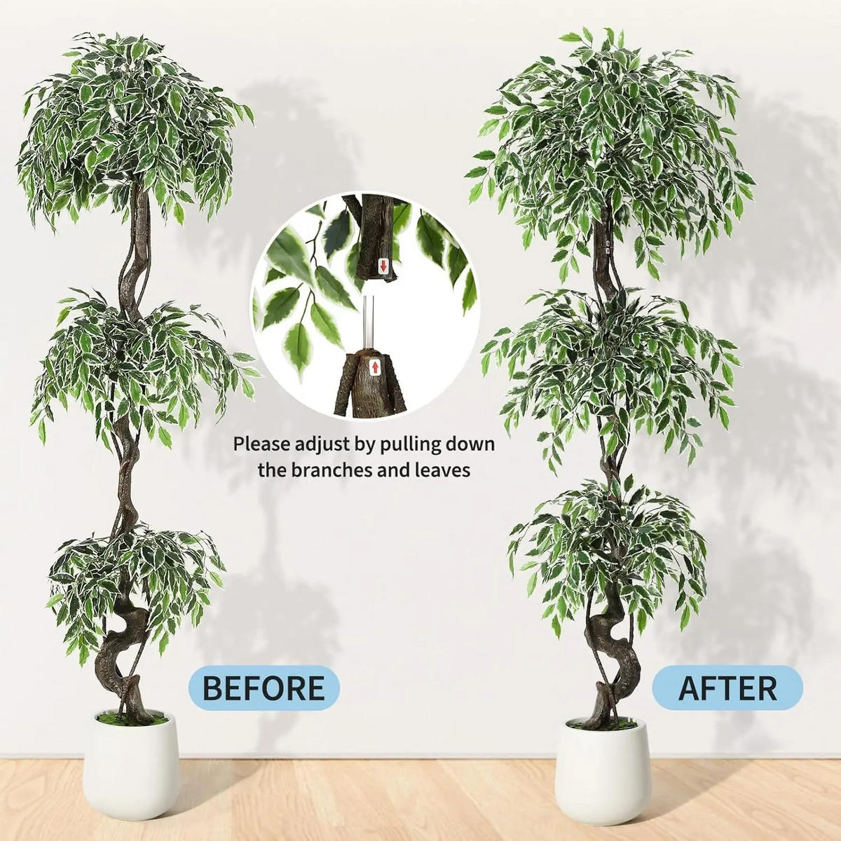KUNSTPFLANZE Ficus Style 180cm Grün mit weißem Topf - Grün, Kunststoff (180cm) - Coonoor